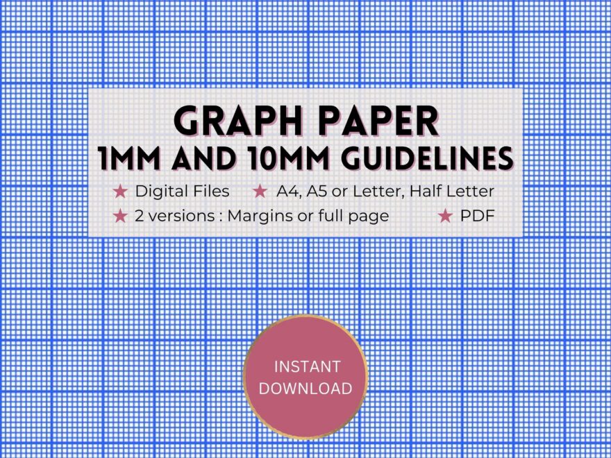 Printable Graph Paper 1mm 10mm 1cm Royal Blue Guideline Grid Template Full Page margins Digital PDF Instant Download A4 a5 letter half Etsy