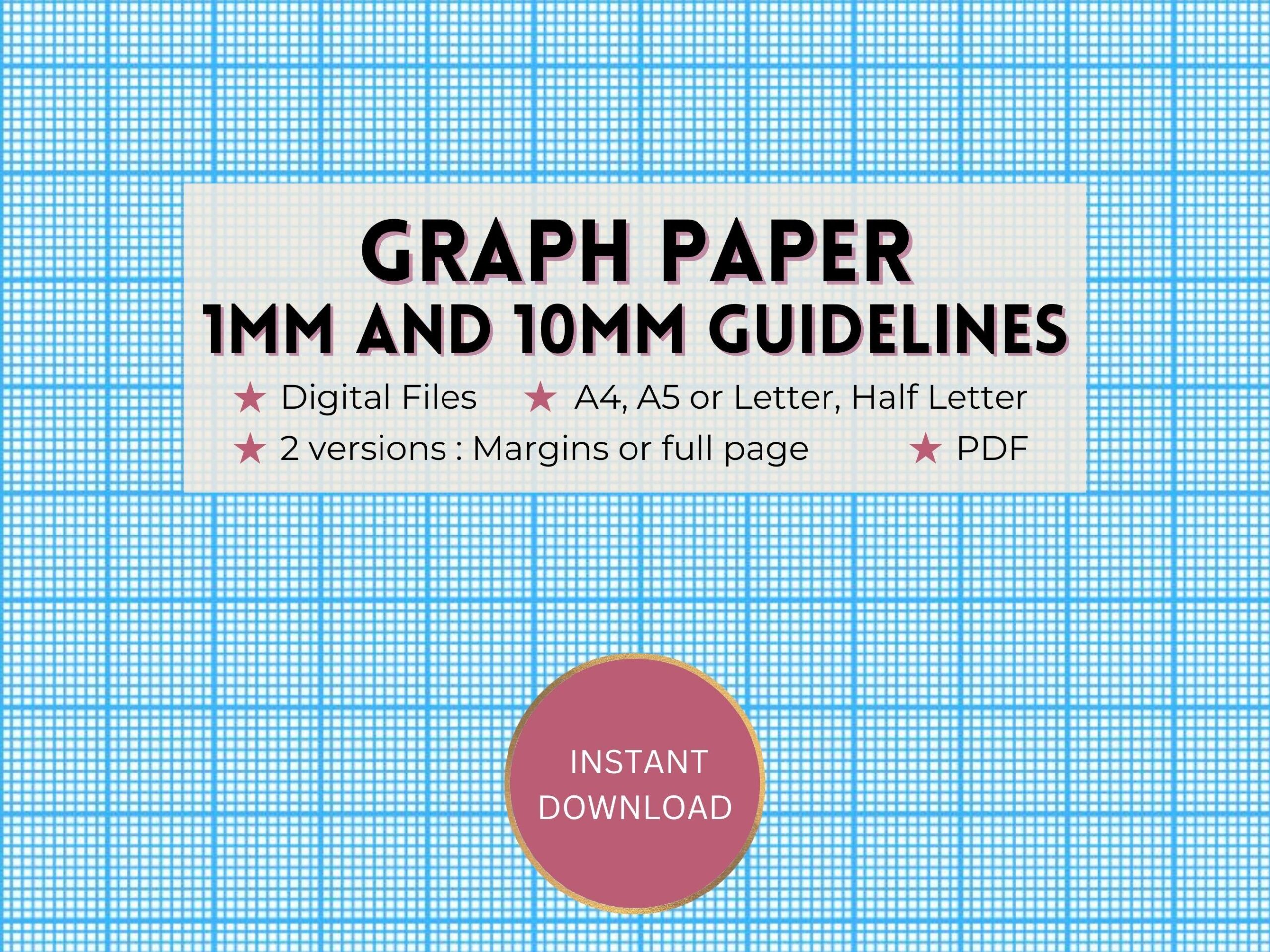 Printable Graph Paper 1mm And 10mm 1cm Sky Blue Guidelines Grid Template Full Page Margins Digital PDF Download A4 a5 letter half Etsy