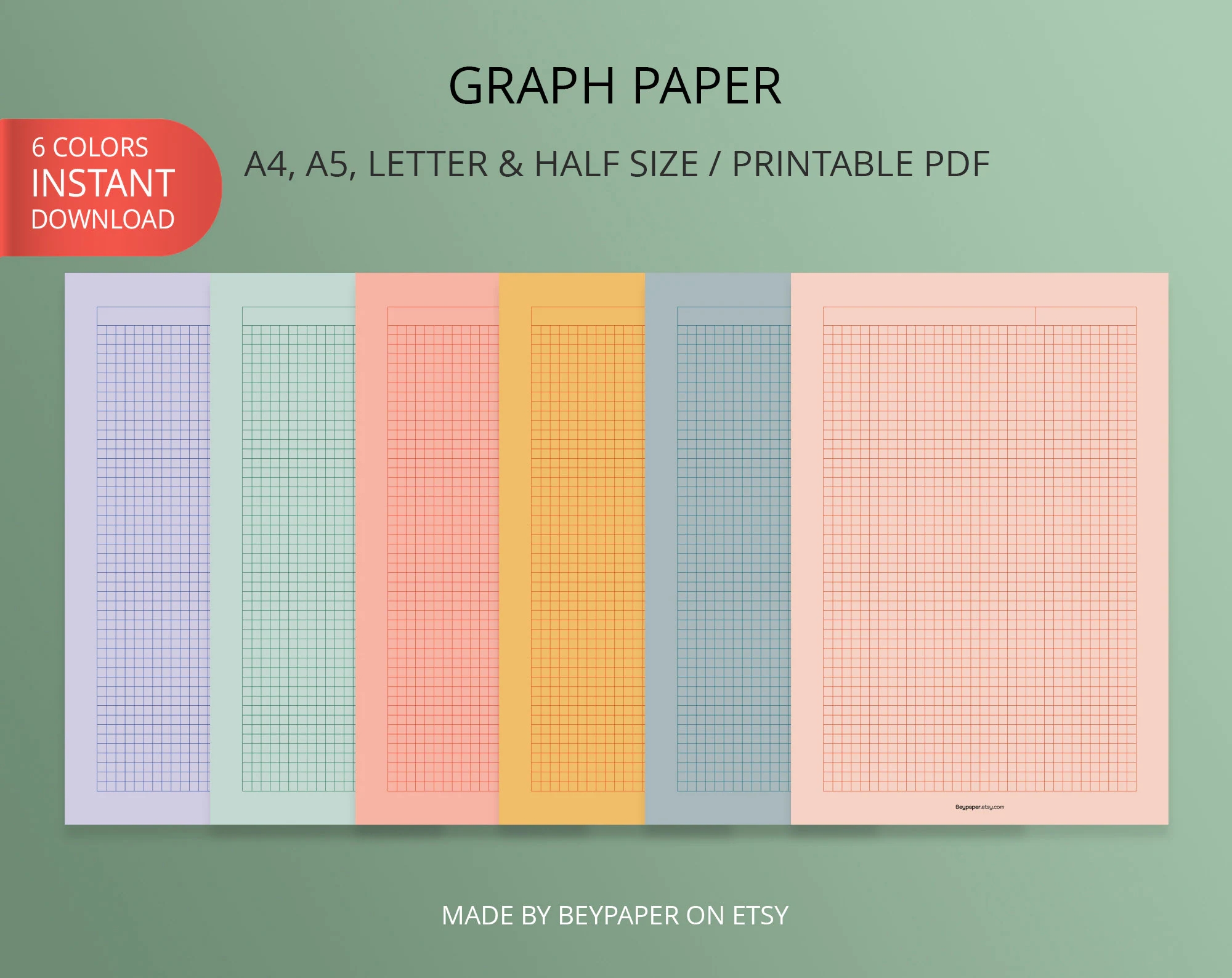 Printable Graph Paper 6 Different Colors Of Graph Papers Journal Pages Instant Download A4 a5 letter half Letter Size Etsy Printable Graph Paper 6 Different Colors Of Graph Papers Journal Pages Instant Download A4 a5 letter half Letter Size Etsy
