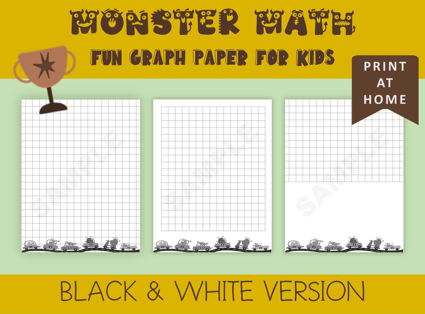 Printable Graph Paper For Kids Preschool Graph Paper Pack Monster Maths Graphing Paper Back To School Digital Graph Paper Pack Etsy