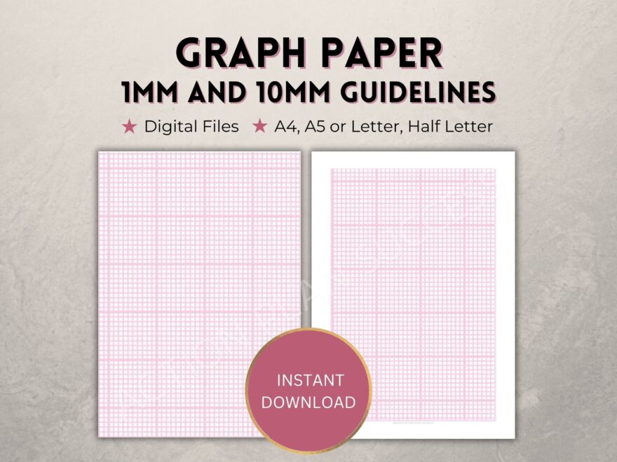 Printable Graph Paper For School 1mm And 10mm 1cm Pink Science graphics Grid Template 2 Versions Digital PDF Download A4 a5 letter half Etsy