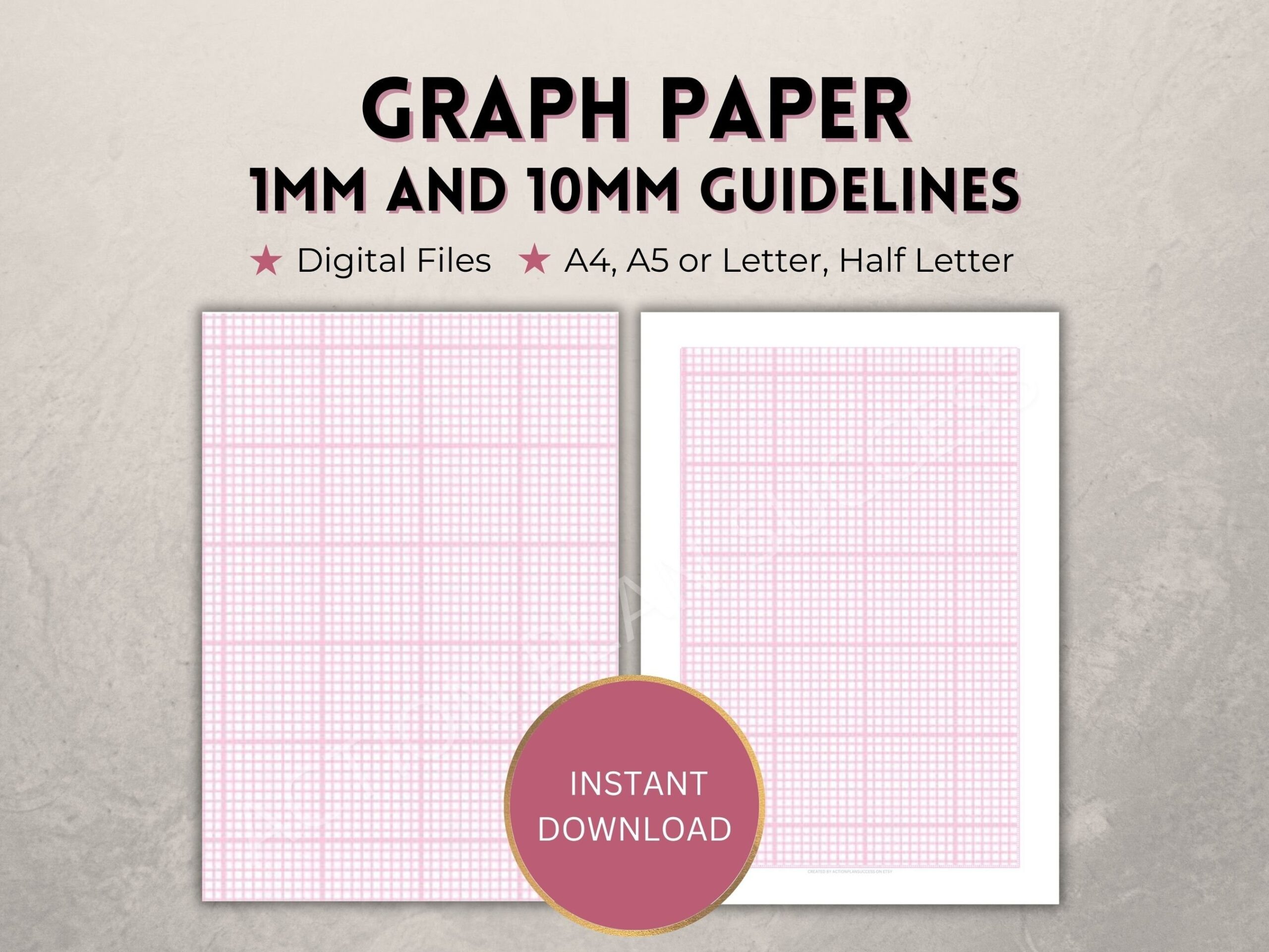 Printable Graph Paper For School 1mm And 10mm 1cm Pink Science graphics Grid Template 2 Versions Digital PDF Download A4 a5 letter half Etsy