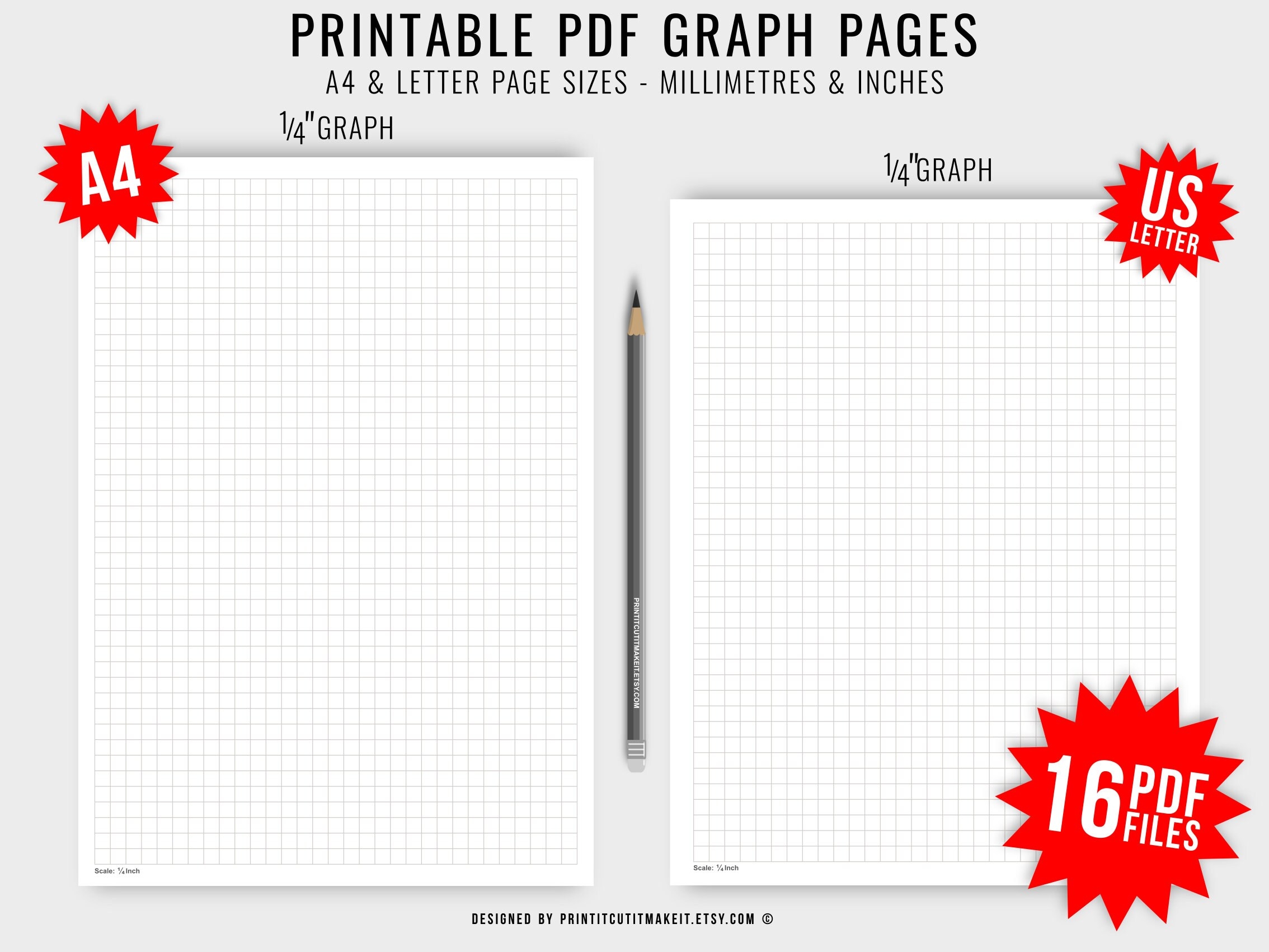 Printable Graph Paper PDF Bundle Imperial Metric A4 US Letter PDF Printable Grid Paper Templates 1 8 1 4 1 2 1 2mm 5mm 10mm 20mm Digital Etsy