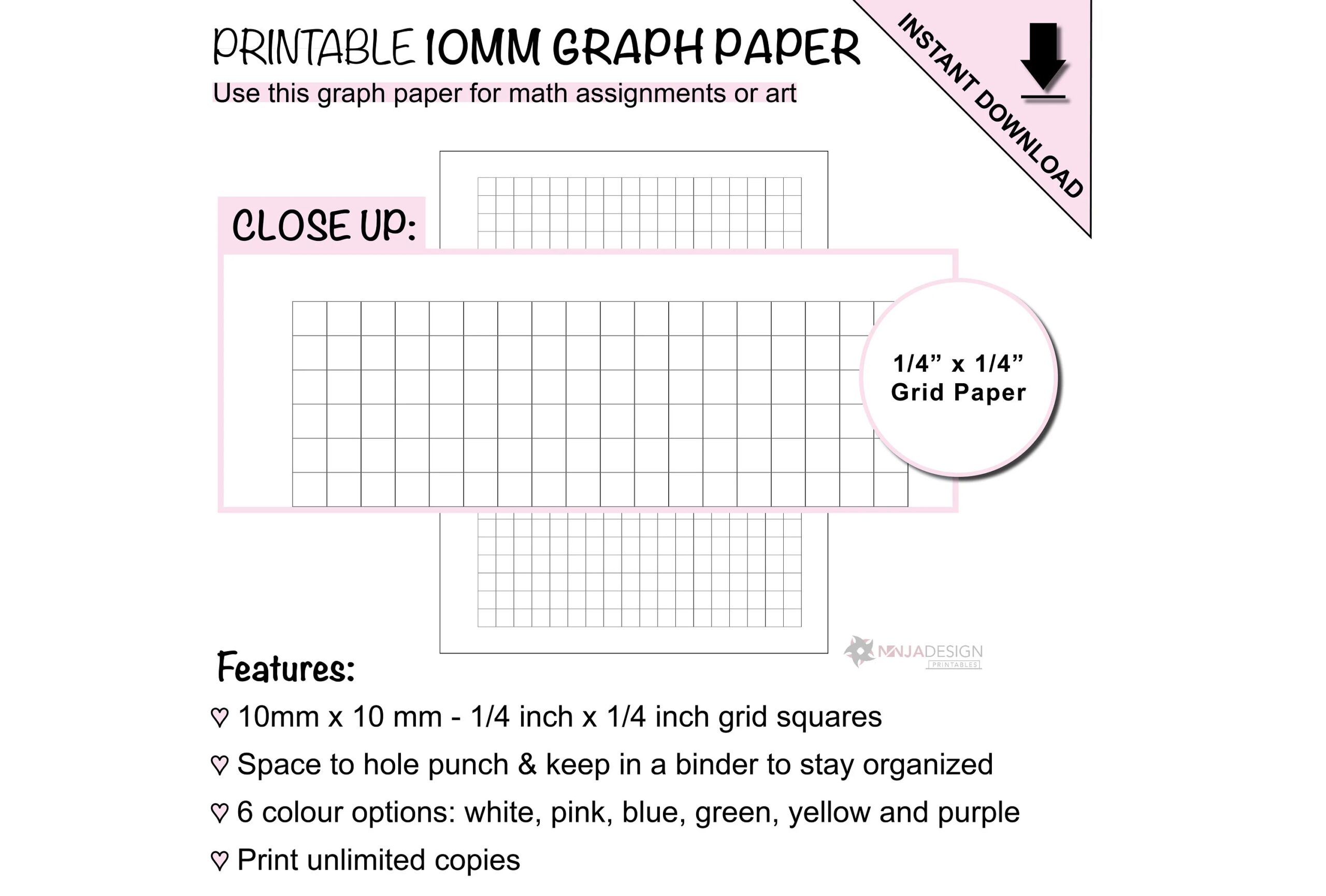 Printable Graph Paper With 10mm X 10mm Grid Spacing 1 4 Inch X 1 4 Inch Graph Paper 1cm X 1cm Grid Paper Etsy