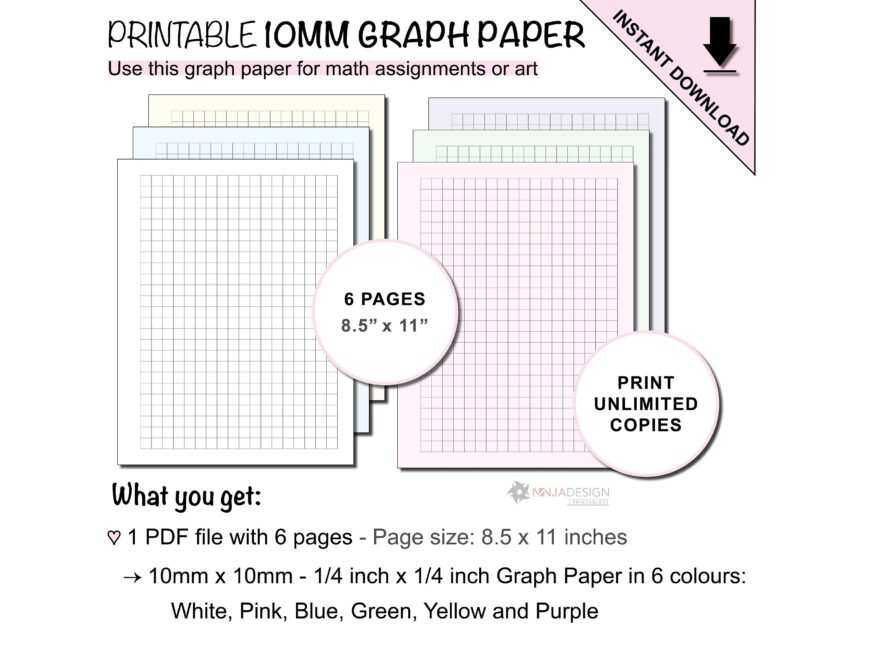 Printable Graph Paper With 10mm X 10mm Grid Spacing 1 4 Inch X 1 4 Inch Graph Paper 1cm X 1cm Grid Paper Etsy
