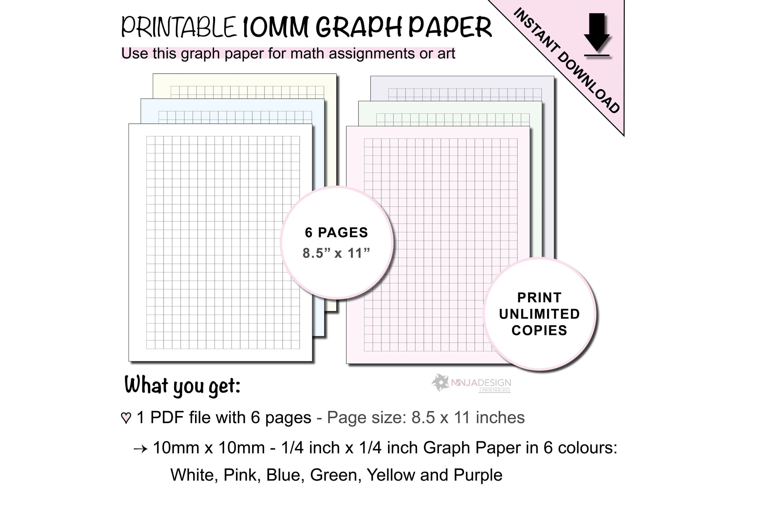 Printable Graph Paper With 10mm X 10mm Grid Spacing 1 4 Inch X 1 4 Inch Graph Paper 1cm X 1cm Grid Paper Etsy
