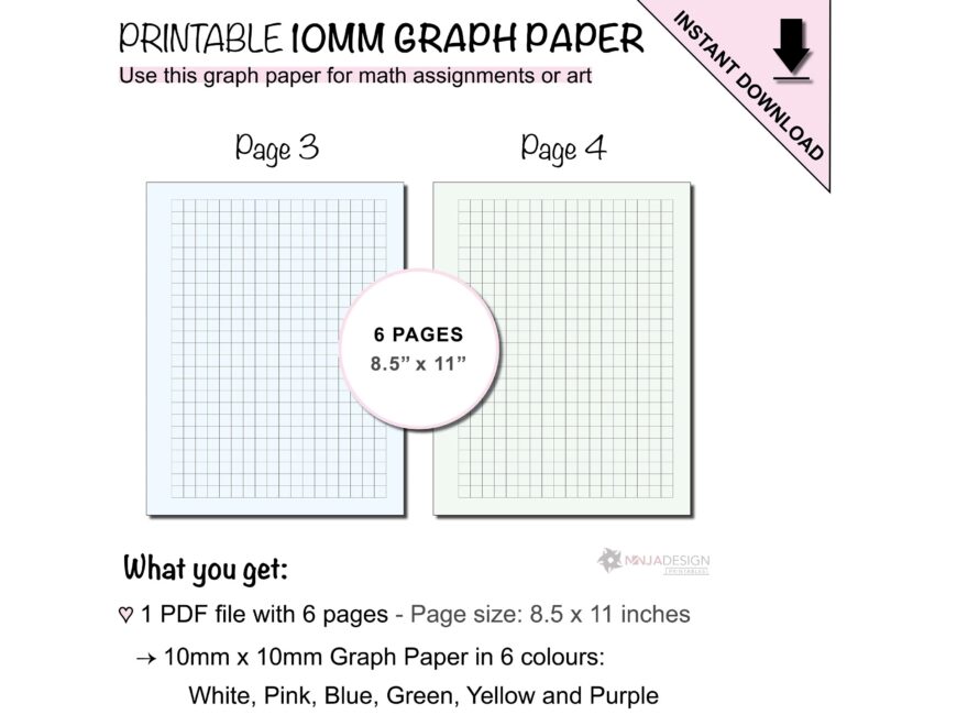 Printable Graph Paper With 10mm X 10mm Grid Spacing 1 4 Inch X 1 4 Inch Graph Paper 1cm X 1cm Grid Paper Etsy