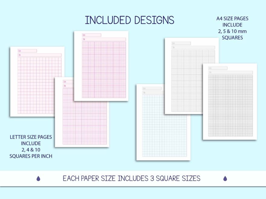 Printable Graph Paper With Margins Grid Paper For Instant Download In Multiple Colors 3 Size Squares US Letter A4 Etsy