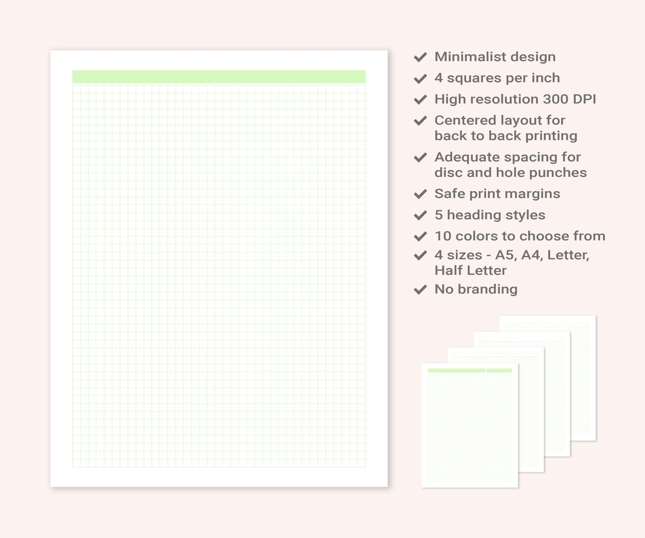 Printable Graphing Paper Templates 4x4 4 Squares Per Inch Quad Ruled Grid Paper Templates Goodnotes Template A5 a4 letter half Size Etsy
