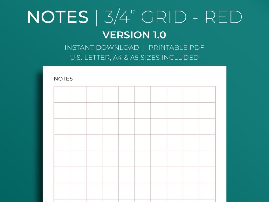 Printable Grid Paper 3 4 Red Grid Version 1 0 Instant Download Minimalist Productivity PDF Template Planner Insert A4 A5 Letter Etsy