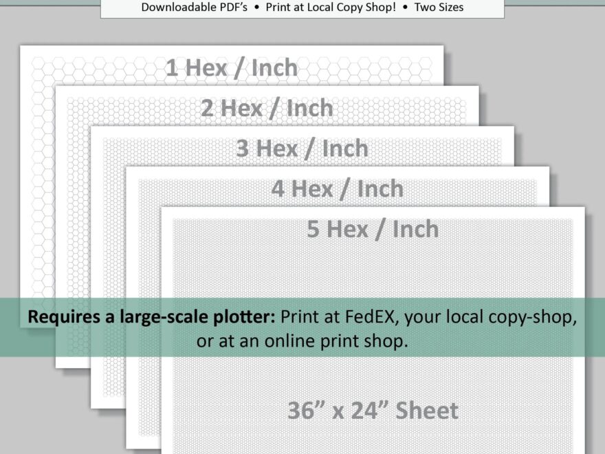 Printable Hexagonal Graph Paper Bundle 5 Hex Sizes 2 Paper Sizes Hex Map Paper DND Miniature Wargaming Terrain Mapping Game Design Etsy