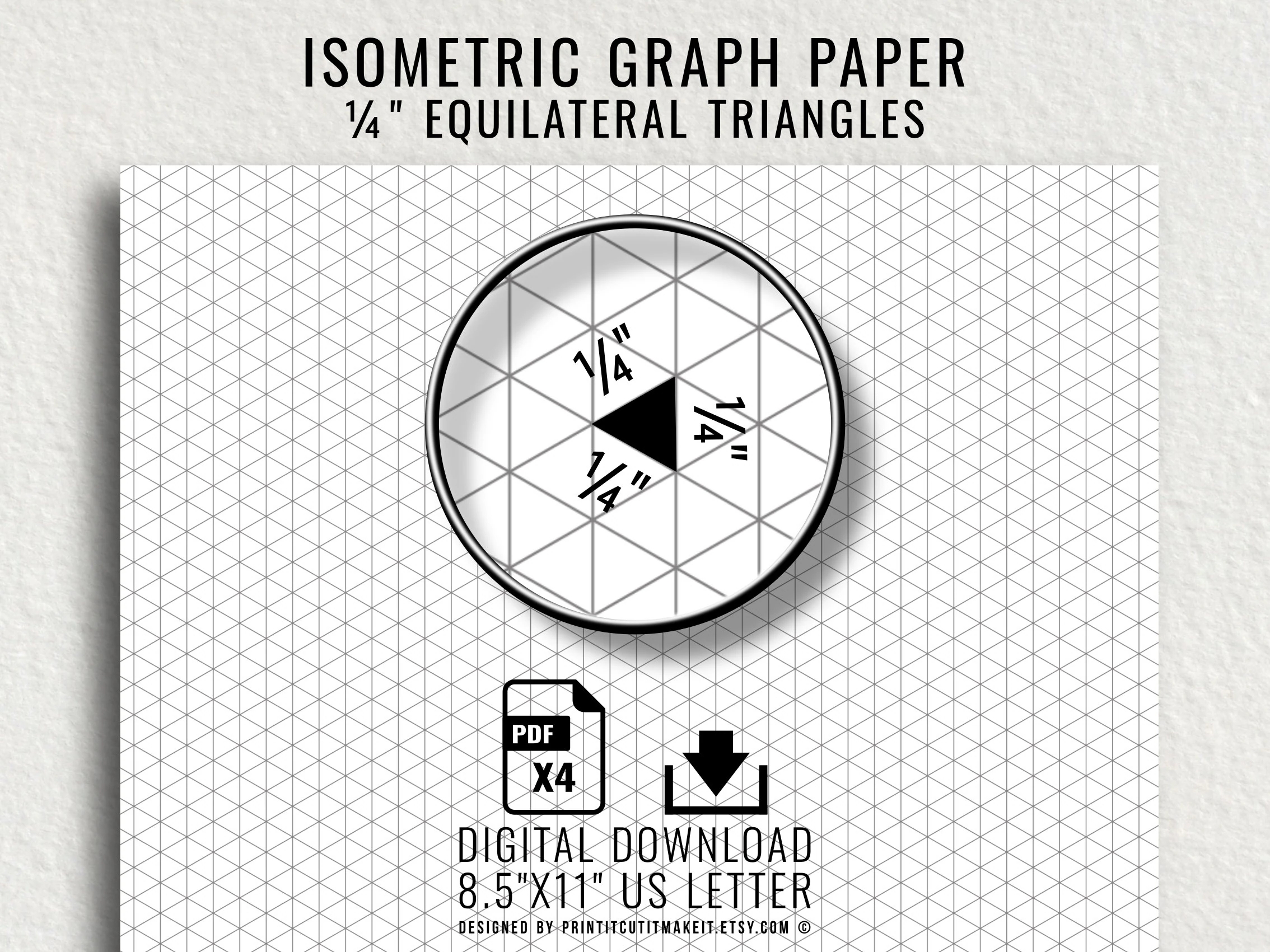 Printable Isometric Graph Paper Template 1 4 Equilateral Triangles 4 Line Shades Faint Light Medium Dark 8 5 x11 Letter Digital Etsy