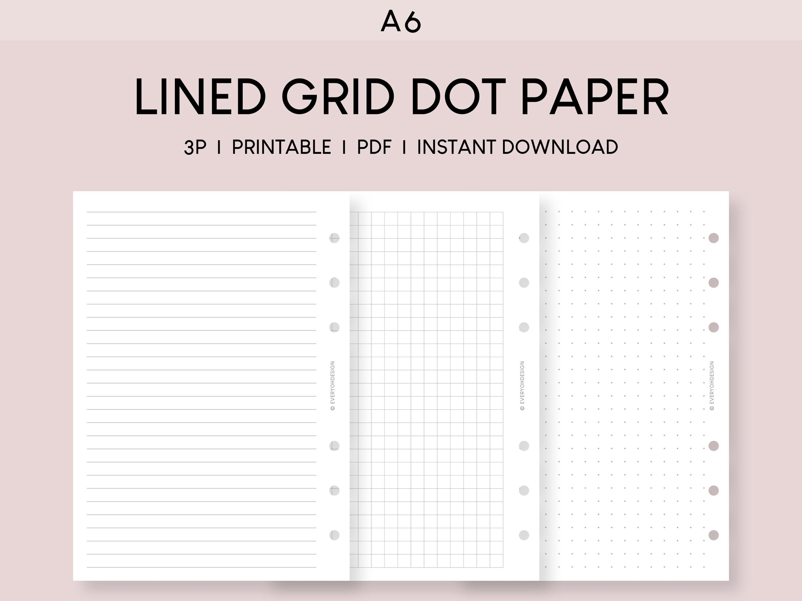 Printable Lined Dot Grid Paper A6 Inserts Bullet Journal Dot Grid Paper Printable A6 Planner Template Minimalist Planner Refills Etsy