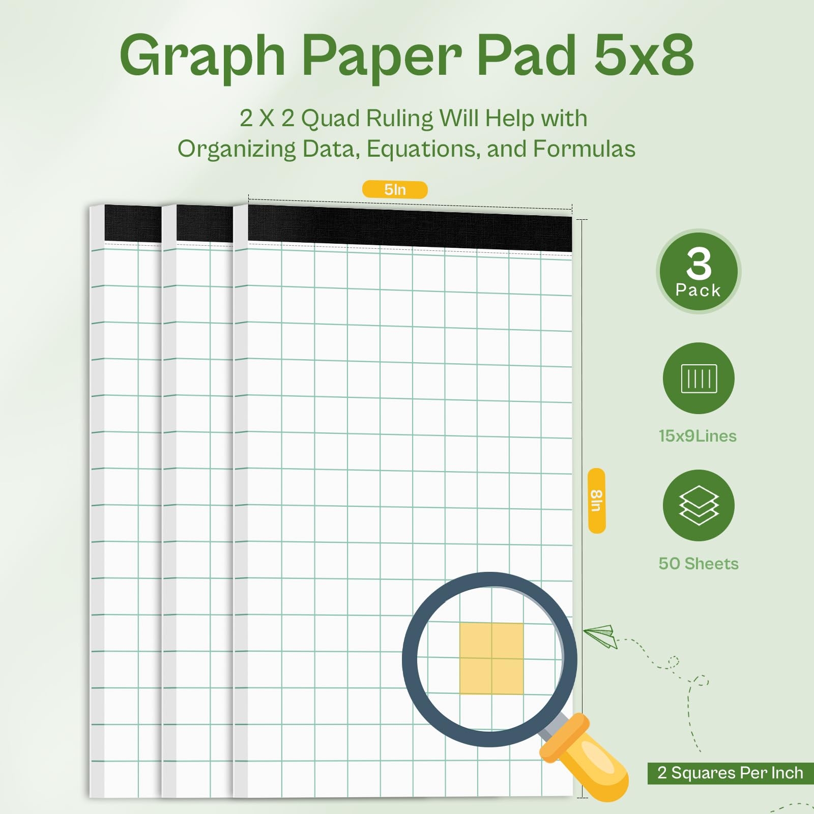 Printable PDF Graph Paper Pad 4x4 Grid Notepad 3 Pack 5x8 Graph Paper 1 4 Graph Paper Large