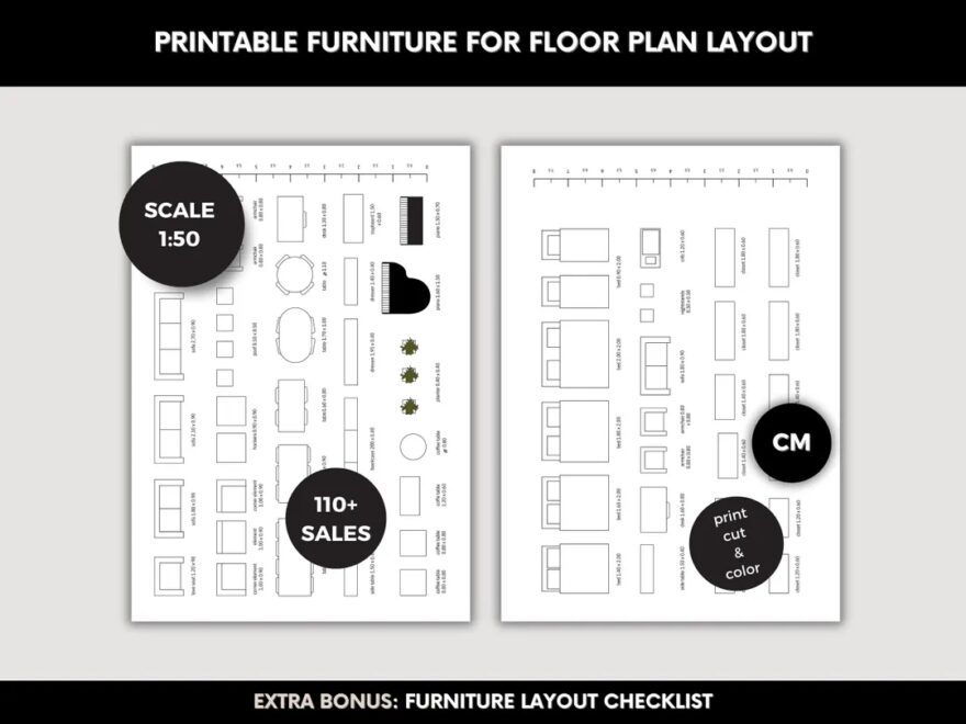 Printable Template Scale Furniture A4 Coloring Page Scale Furniture Floor Plan 2D Change Living Room Change Bedroom Layout Scale 1 By 50 Cm Etsy