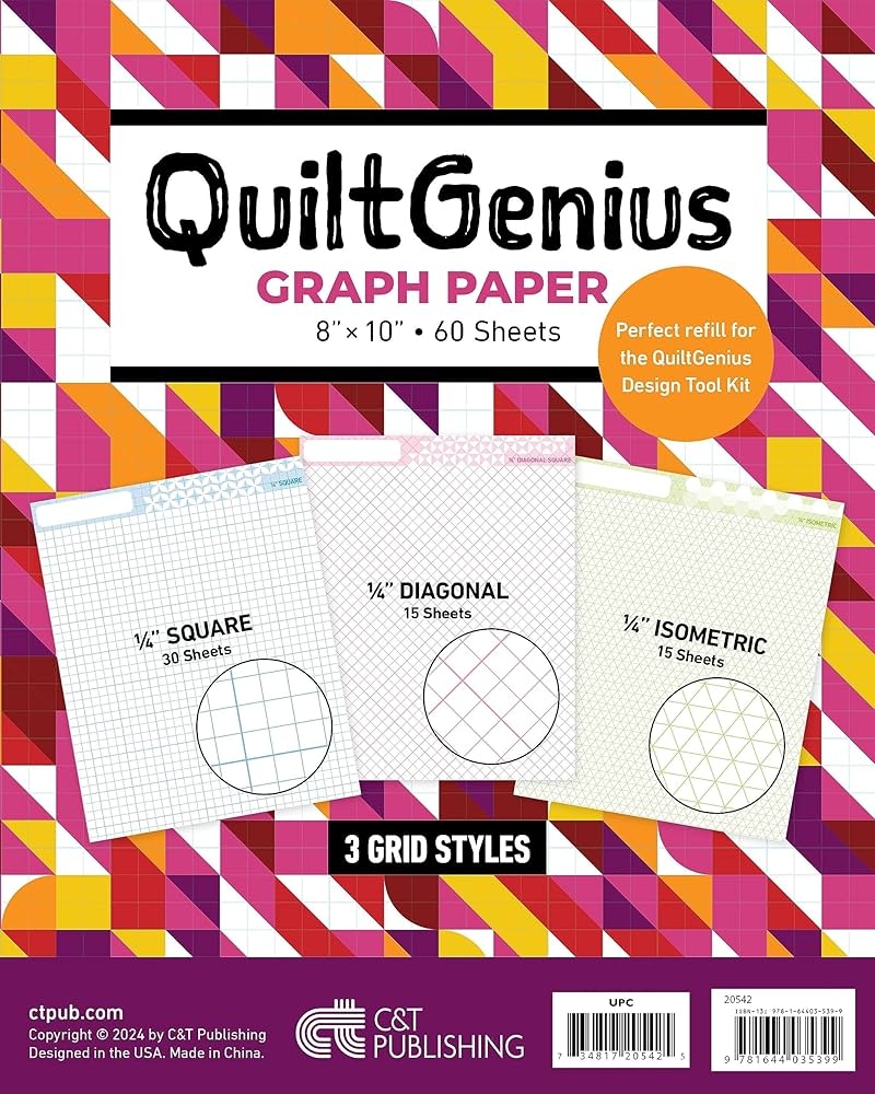 QuiltGenius Graph Paper 8 X 10 60 Sheets 3 Grid Styles 1 4 Square 30 Sheets 1 4 Diagonal 15 Sheets 1 4 Isometric 15 Sheets C T Publishing 0734817205425 Amazon Books