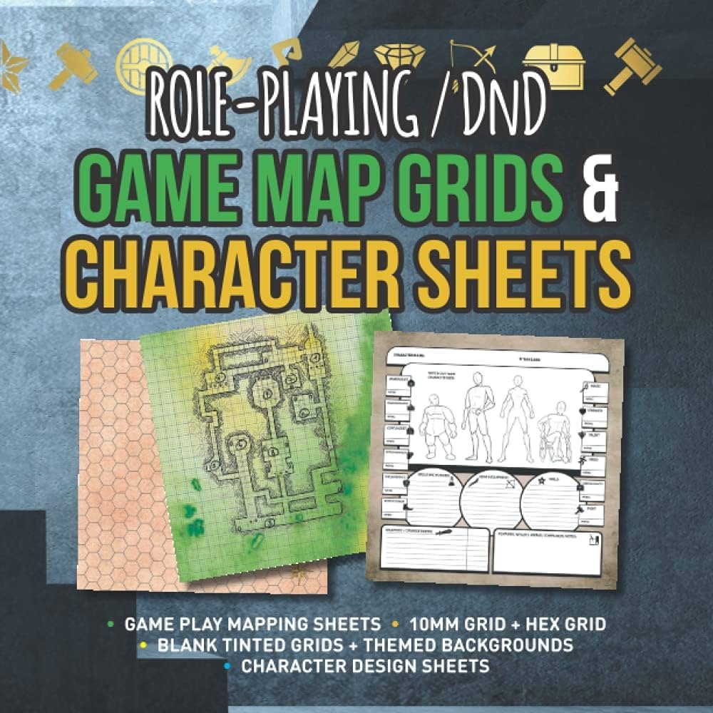 RPG DnD GAME MAP GRIDS CHARACTER SHEETS Grid And Hex Graph Paper Mapping Sheets For
