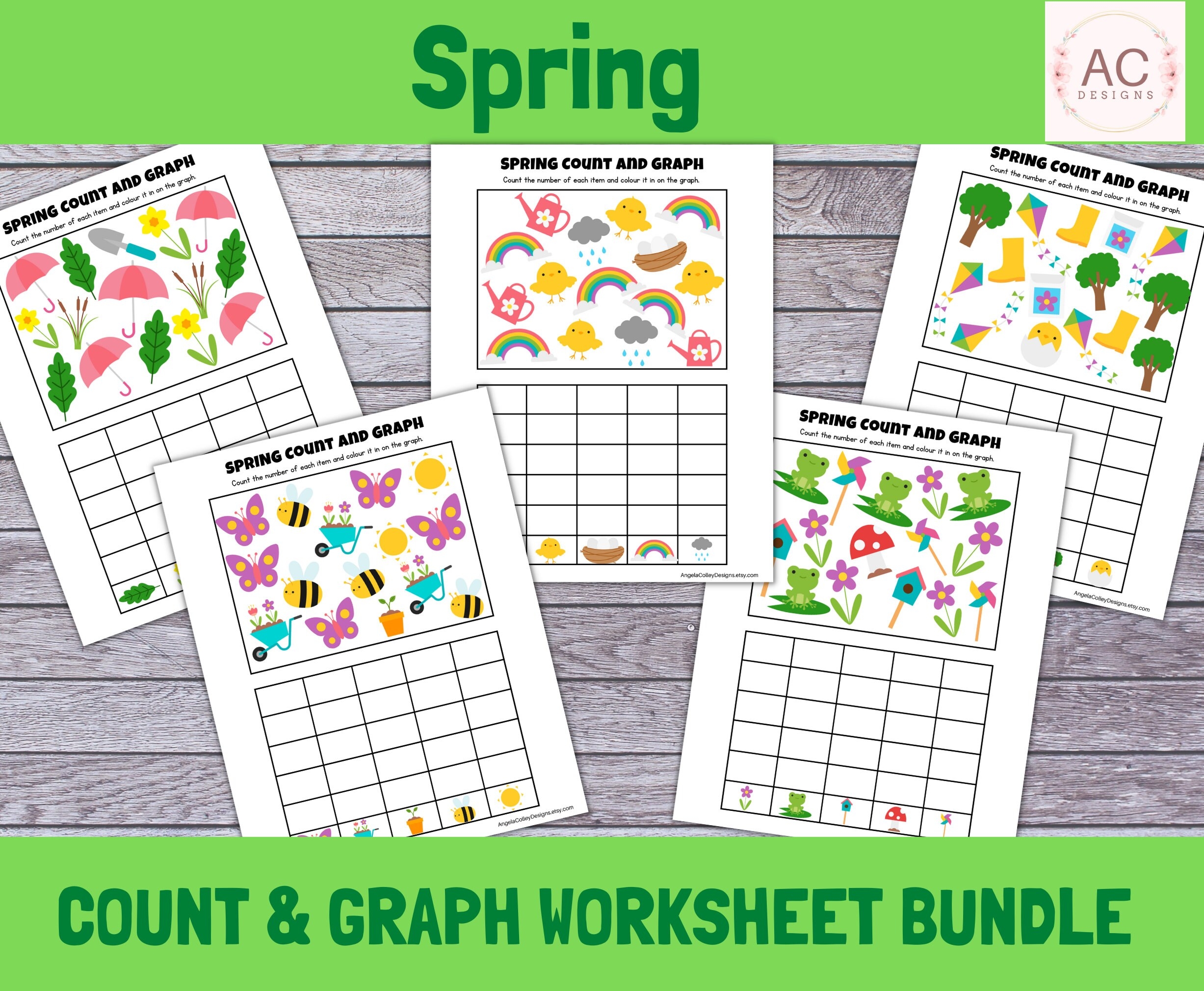 Spring Count And Graph Worksheets Spring Printable Activities Spring Activity Easter Activity Learn To Count Math Game Etsy