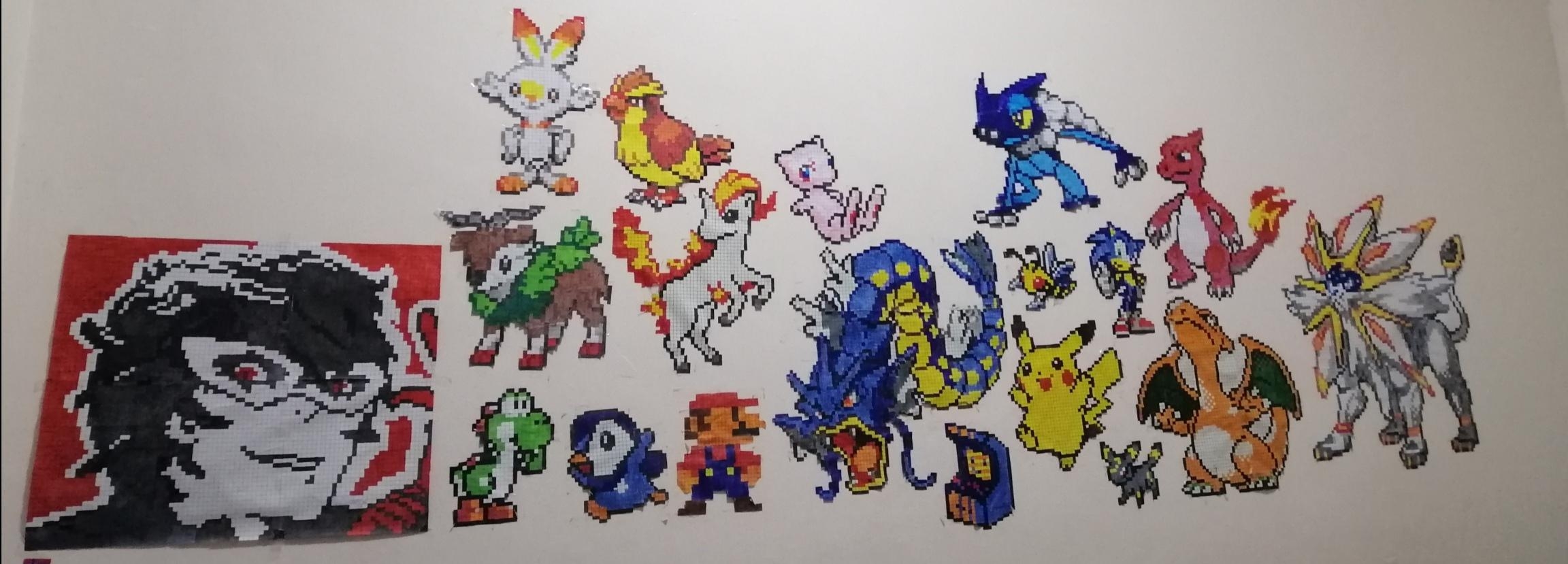 This Is My Wall Of Graphing Paper Pixel Art Featuring Alot Of Pokemon A Few Mario Characters And Joker From Persona 5 All Of This Was Handmade And Colored With Markers Sorry